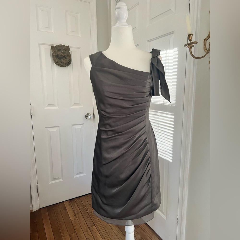 White by Vera Wang Gray Asymmetrical One Shoulder Cocktail Dress